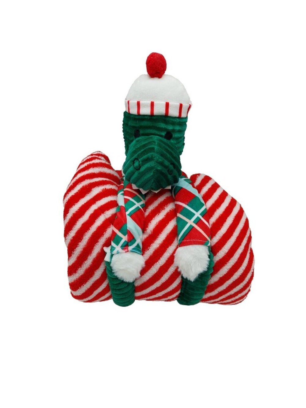 Holiday Home Blanket Buddies Green Dinosaur Red White Striped Blanket